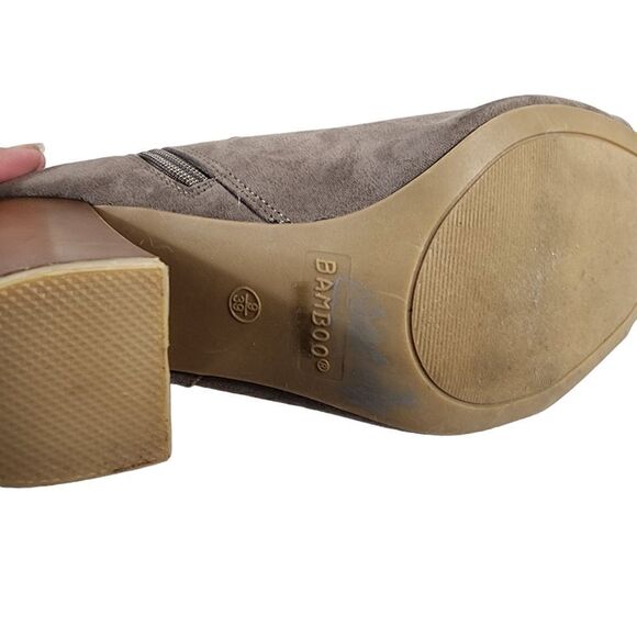 Bamboo Taupe Suede Ankle Open Toe 4" Heels Boot Booties - Picture 6 of 9